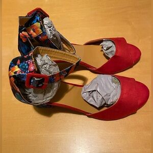 Red Floral Heels by Juti